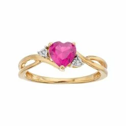 Top 10 😉 Unbranded 10k Gold Lab-Created Pink Sapphire & Diamond Accent Swirl Heart Ring 🥰