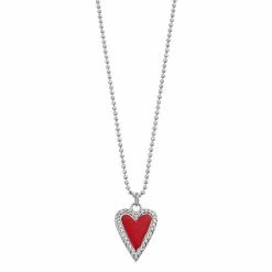 Best Pirce ✔️ Unbranded Sterling Silver Red Enamel & Cubic Zirconia Heart Pendant Necklace 🎉