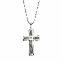 Budget 😍 Unbranded Diamond Accent Stainless Steel Camouflage Cross Pendant Necklace - Men ⭐