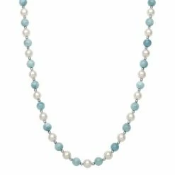 Brand new ⭐ Unbranded Sterling Silver Freshwater Cultured Pearl And Aquamarine Bead Necklace 😍