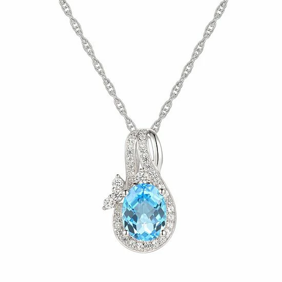 Coupon ๐ Unbranded Sterling Silver Blue Topaz & Lab-Created White Sapphire Pendant Necklace โจ