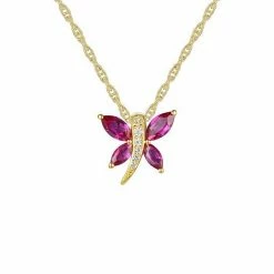 Best reviews of 👏 Unbranded 14k Gold Over Silver Lab-Created Ruby & White Sapphire Butterfly Pendant Necklace 🤩