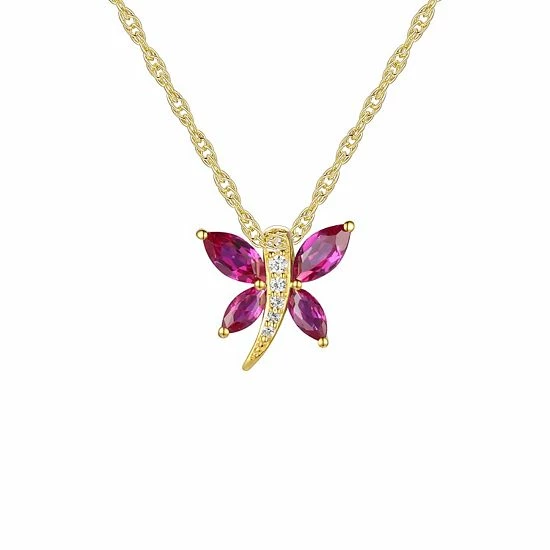 Best reviews of 👏 Unbranded 14k Gold Over Silver Lab-Created Ruby & White Sapphire Butterfly Pendant Necklace 🤩