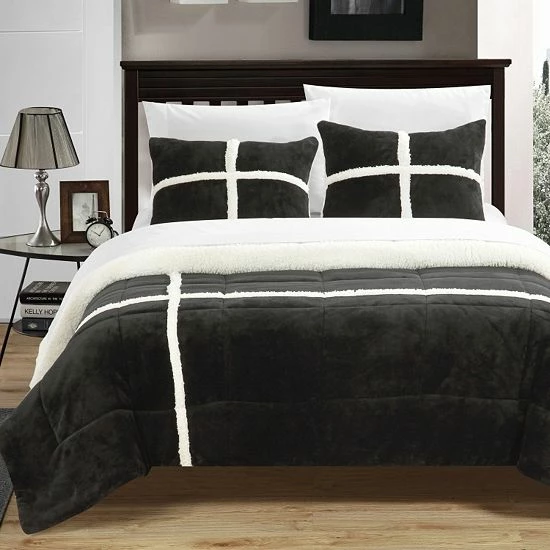 Buy 🤩 Unbranded Chloe Plush Microsuede & Sherpa 3-pc. Reversible Comforter Set Black 🥰