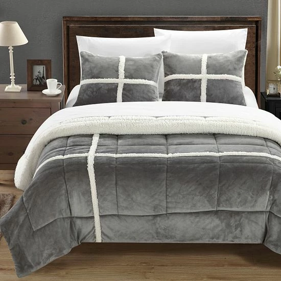 Buy 🤩 Unbranded Chloe Plush Microsuede & Sherpa 3-pc. Reversible Comforter Set Black 🥰 - Image 2