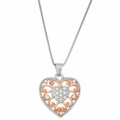 Outlet 🔥 Unbranded 10k Rose Gold Over Sterling Silver 1/10 Carat T.W. Diamond Heart Pendant Necklace 👍