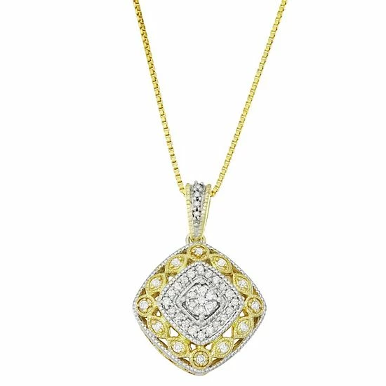 New 🥰 Unbranded 10k Gold Over Sterling Silver 1/5 Carat T.W. Diamond Vintage Necklace 🎁