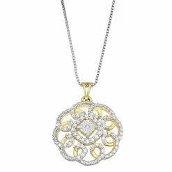 Top 10 😀 Unbranded Gold Tone Sterling Silver 1/3 Carat T.W. Diamond Circle Pendant Necklace 🔥