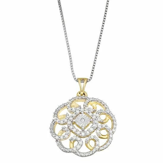 Top 10 😀 Unbranded Gold Tone Sterling Silver 1/3 Carat T.W. Diamond Circle Pendant Necklace 🔥