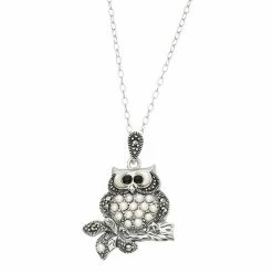 Wholesale ✨ Unbranded Sterling Silver Marcasite, 👩 Mother-of-Pearl & Freshwater Cultured Pearl Owl Pendant/Pin 🌟