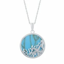 Budget 👏 Unbranded Sterling Silver Simulated Turquoise Starfish & Seahorse Necklace ✔️