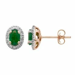 Budget 😍 Unbranded 14k Rose Gold 1/6 Carat T.W. IGL Certified Diamond & Emerald Oval Earrings 🎉