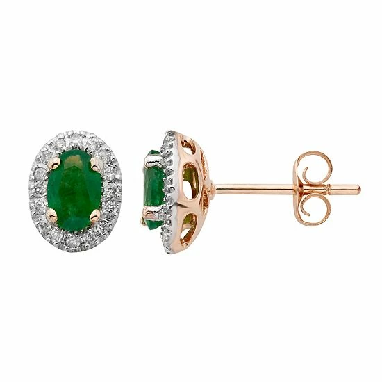 Budget 😍 Unbranded 14k Rose Gold 1/6 Carat T.W. IGL Certified Diamond & Emerald Oval Earrings 🎉