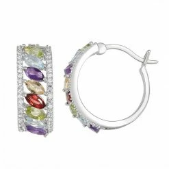 Best deal ⭐ Unbranded Sterling Silver Gemstone & Lab-Created White Sapphire Hoop Earrings ❤️