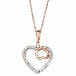Best Sale ⭐ Unbranded 10k Rose Gold 1/6 Carat T.W. Diamond Double Heart Pendant 🛒
