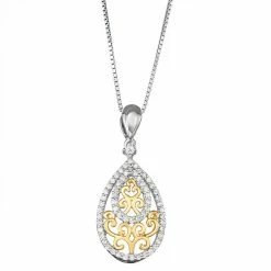Promo 🔔 Unbranded Two Tone Sterling Silver 1/4 Carat T.W. Diamond Teardrop Pendant ❤️