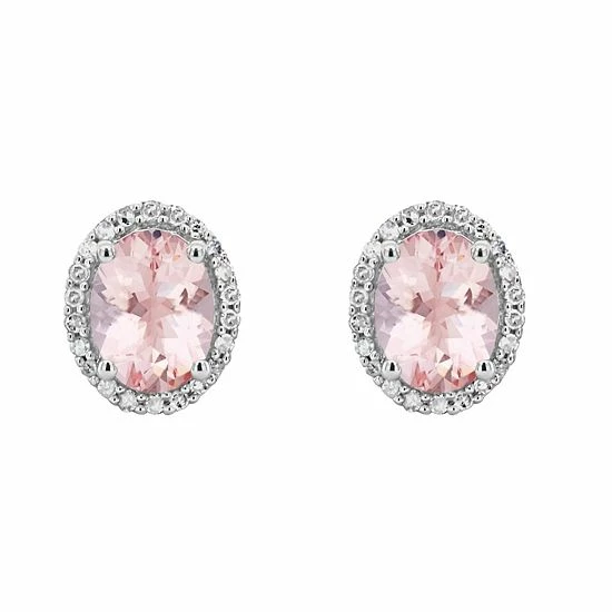 New ⭐ Unbranded Sterling Silver Oval Morganite 1/5 Carat T.W. Diamond Halo Stud Earrings 🤩 - Image 2