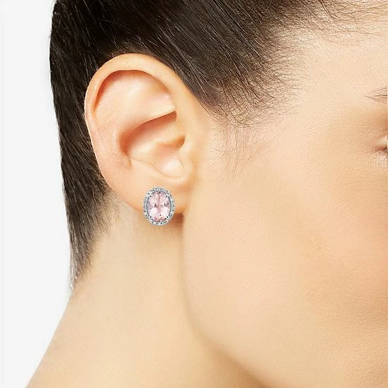 New ⭐ Unbranded Sterling Silver Oval Morganite 1/5 Carat T.W. Diamond Halo Stud Earrings 🤩 - Image 3