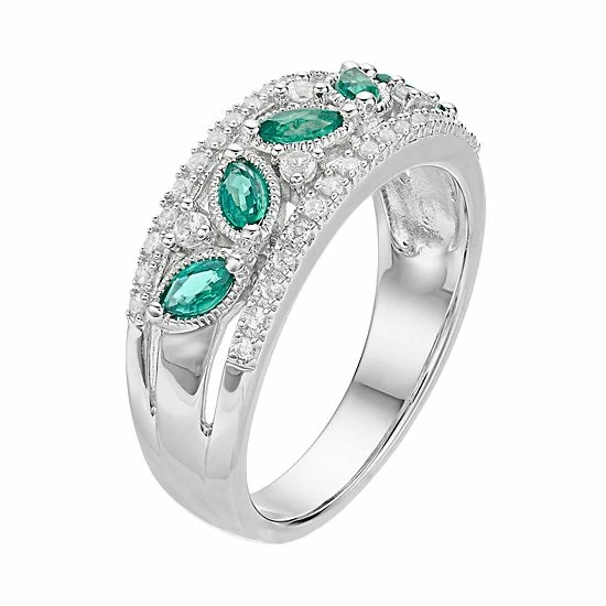 Hot Sale 🌟 Unbranded Sterling Silver Lab-Created Emerald & White Sapphire Multi Row Ring 🛒 - Image 2