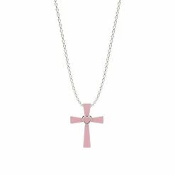 Brand new 🌟 Unbranded Sterling Silver Pink Enamel Cross Pendant Necklace 🤩