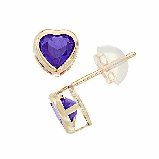 Wholesale ๐ฏ Unbranded Pure Gem Collection 10k Gold Lab-Created Amethyst Heart Stud Earrings ๐