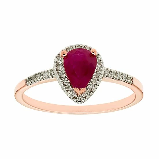 Cheapest ⭐ Unbranded The Regal Collection 14k Gold Ruby & 1/10 Carat T.W. IGL Certified Diamond Teardrop Ring Rose ✨ - Image 3