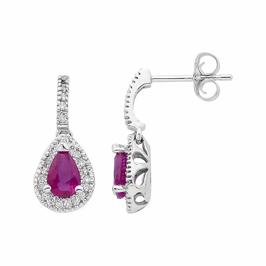 Best Sale 🔥 Unbranded 14k Gold Ruby & 1/5 Carat T.W. Certified Diamond Teardrop Earrings White 🧨 - Image 2