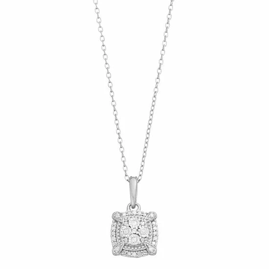 Budget 🔥 Unbranded Sterling Silver 1/10 Carat T.W. Diamond Cushion Pendant Necklace 👍 - Image 4