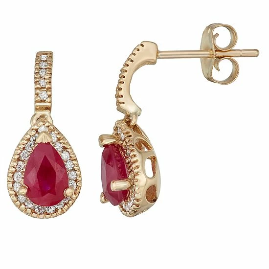 Best Sale 🔥 Unbranded 14k Gold Ruby & 1/5 Carat T.W. Certified Diamond Teardrop Earrings White 🧨 - Image 4