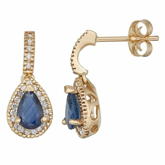 Outlet ๐ฏ Unbranded 14k Gold Sapphire & 1/5 Carat T.W. IGL Certified Diamond Teardrop Earrings White โจ