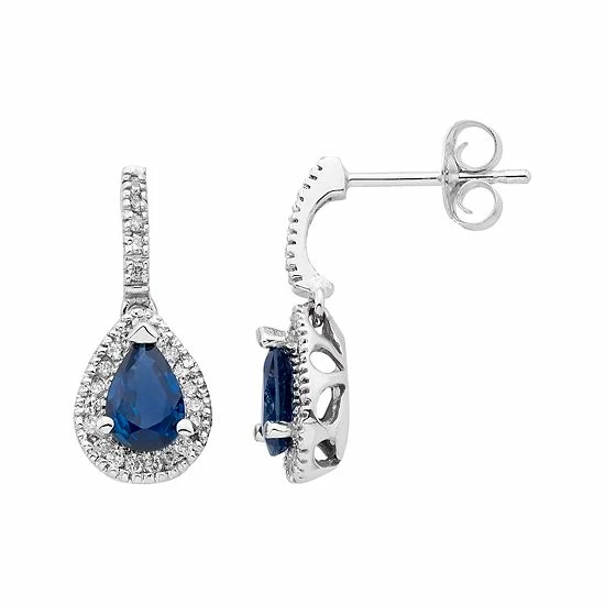 Outlet ๐ฏ Unbranded 14k Gold Sapphire & 1/5 Carat T.W. IGL Certified Diamond Teardrop Earrings White โจ - Image 3