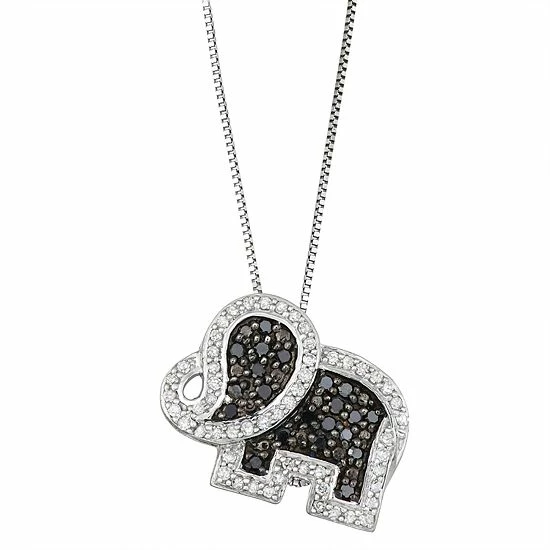 Best deal 🔔 Unbranded Sterling Silver 1/2 Carat T.W. Black & White Diamond Elephant Pendant Necklace 👍