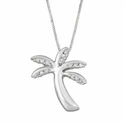 Best deal 🛒 Unbranded Sterling Silver Diamond Accent Palm Tree Pendant Necklace 🌟