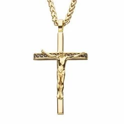 Budget 🧨 Unbranded Men's Gold IP With CZ Crucifix Cross Pendant Necklace 🛒