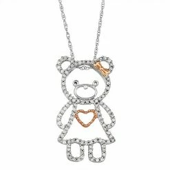 Cheap 🎁 Unbranded 10k White Gold 1/3 Carat T.W. Diamond Teddy Bear Necklace ⭐