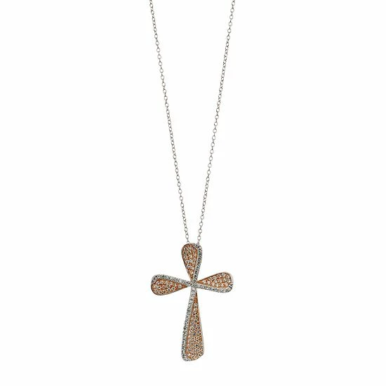 Cheap 🧨 Unbranded Two Tone Sterling Silver Cubic Zirconia Double Cross Pendant Necklace 🤩