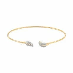 Promo 💯 Unbranded Sterling Silver 1/5 Carat T.W. Diamond Leaf Cuff Bracelet 14k Gold Plate 🎉