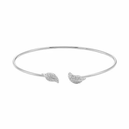 Promo 💯 Unbranded Sterling Silver 1/5 Carat T.W. Diamond Leaf Cuff Bracelet 14k Gold Plate 🎉 - Image 3