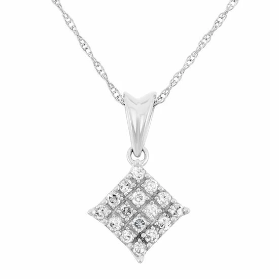 Discount โจ Unbranded 1/5 Carat T.W. Diamond 10k White Gold Square Pendant Necklace ๐