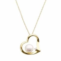 Outlet 🥰 Unbranded 10k Gold Freshwater Cultured Pearl And Diamond Accent Heart Pendant 😀