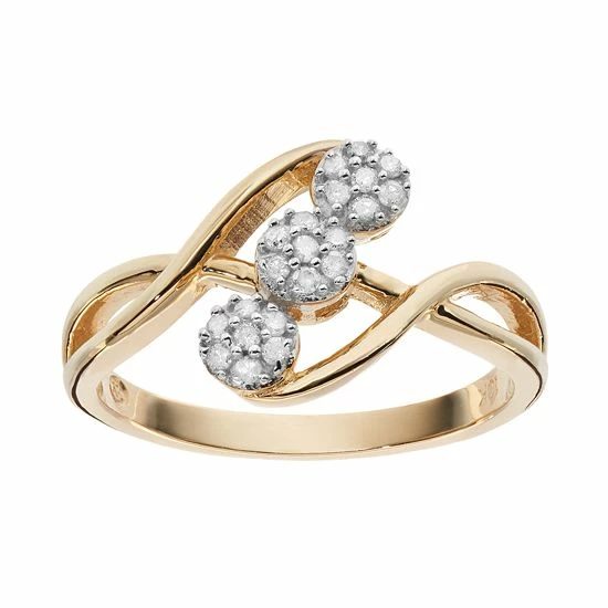 Cheapest 💯 Unbranded 1/6 Carat T.W. Diamond 10k Gold Triple Flower Ring 🔥