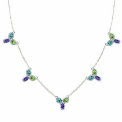 New 🔥 Unbranded Sterling Silver Blue Topaz, Peridot & Amethyst Station Necklace 😍