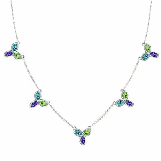 New 🔥 Unbranded Sterling Silver Blue Topaz, Peridot & Amethyst Station Necklace 😍