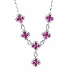 Buy 😀 Unbranded Sterling Silver Lab-Created Ruby & Lab-Created White Sapphire Flower Y Necklace 👏