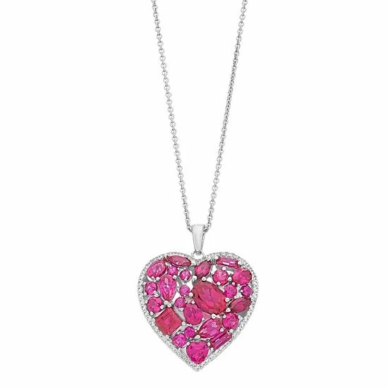 Cheapest 🌟 Unbranded Sterling Silver Lab-Created Ruby Cluster Heart Pendant Necklace 🎁