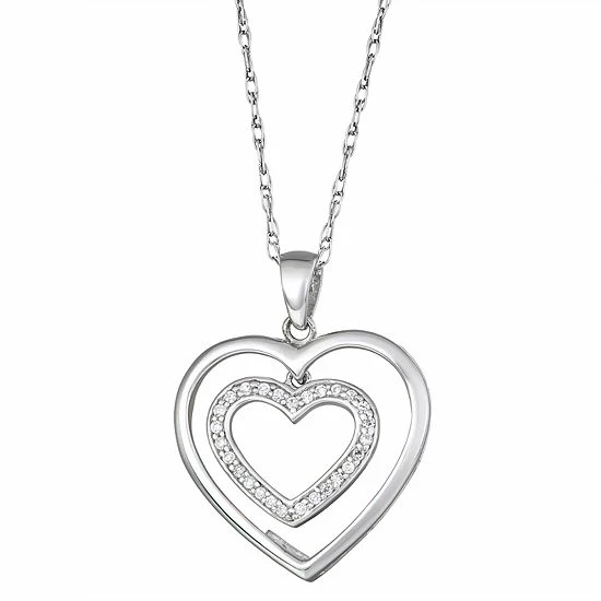 Wholesale 🛒 Unbranded 10k White Gold 1/6 Carat T.W. Diamond Double Heart Pendant ✔️