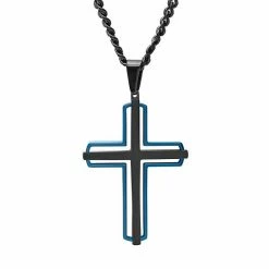 Buy 😉 Unbranded Men's Black & Blue Stainless Steel Cross Pendant Necklace 🌟