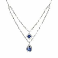 Cheap ✔️ Unbranded Sterling Silver Lab-Created Blue & White Sapphire Double Layer Necklace 🌟