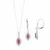 Outlet 🌟 Unbranded Sterling Silver Ruby & Cubic Zirconia Halo Drop Earring & Pendant Necklace Set 🔥