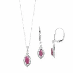 Outlet 🌟 Unbranded Sterling Silver Ruby & Cubic Zirconia Halo Drop Earring & Pendant Necklace Set 🔥